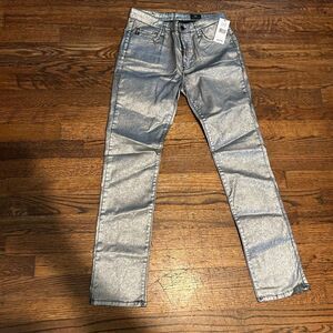 Ag Adriano Goldschmied Silver Metallic Skinny Jeans